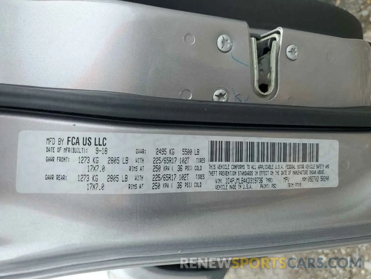 13 Photograph of a damaged car 1C4PJMLB4KD319736 JEEP CHEROKEE 2019