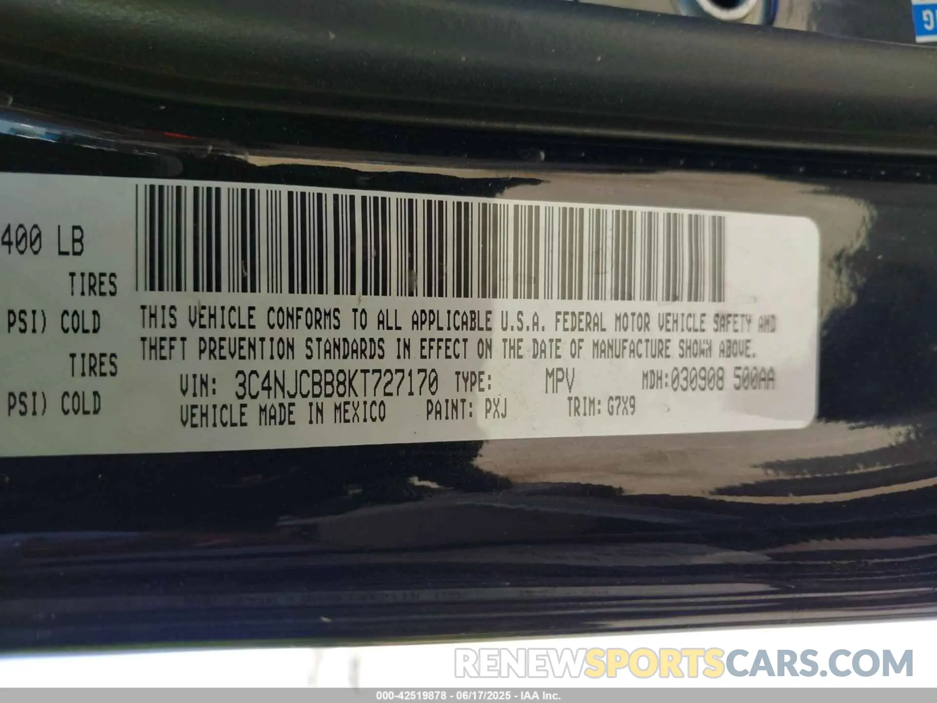 9 Photograph of a damaged car 3C4NJCBB8KT727170 JEEP COMPASS 2019