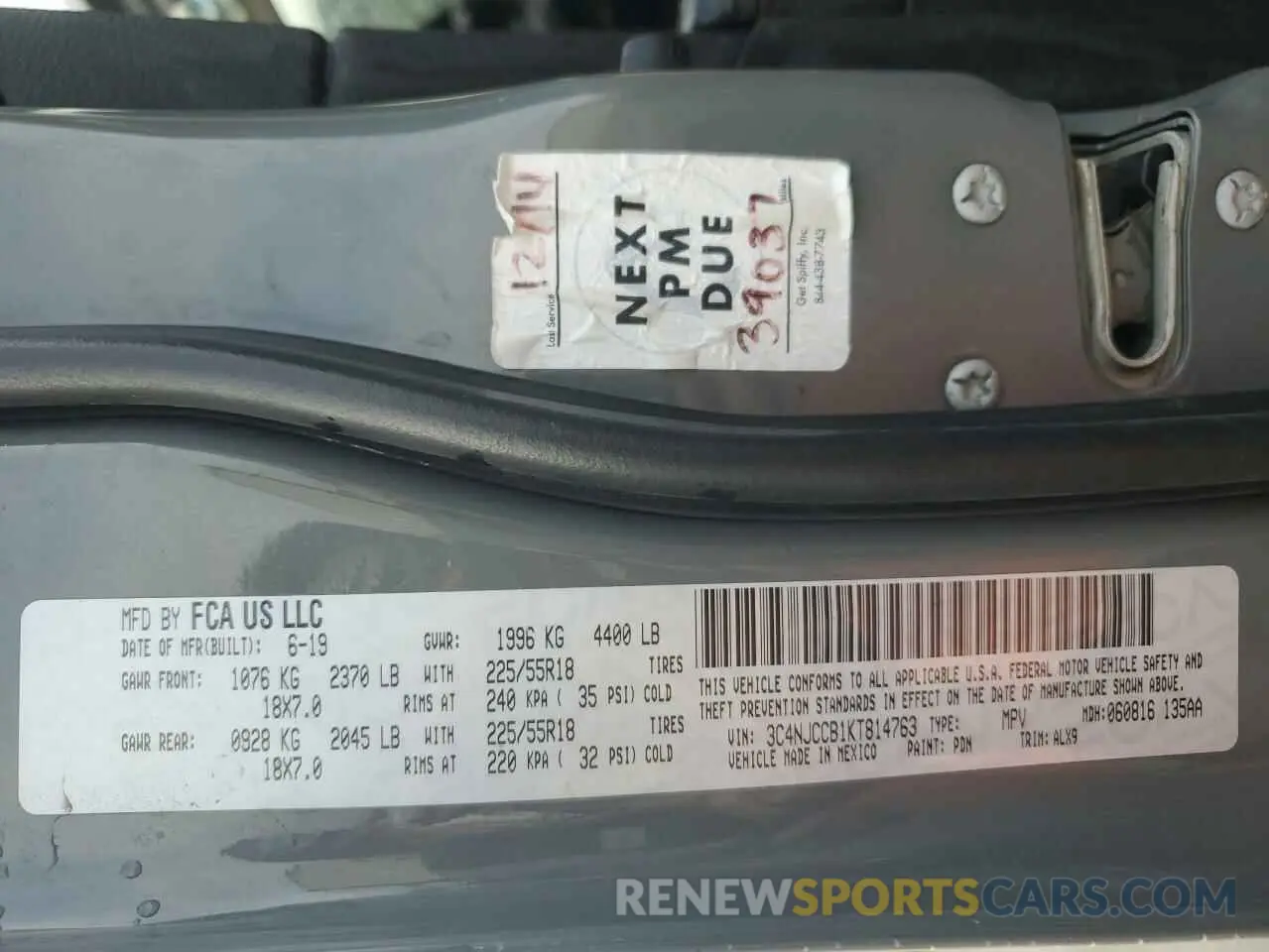 13 Photograph of a damaged car 3C4NJCCB1KT814763 JEEP COMPASS 2019