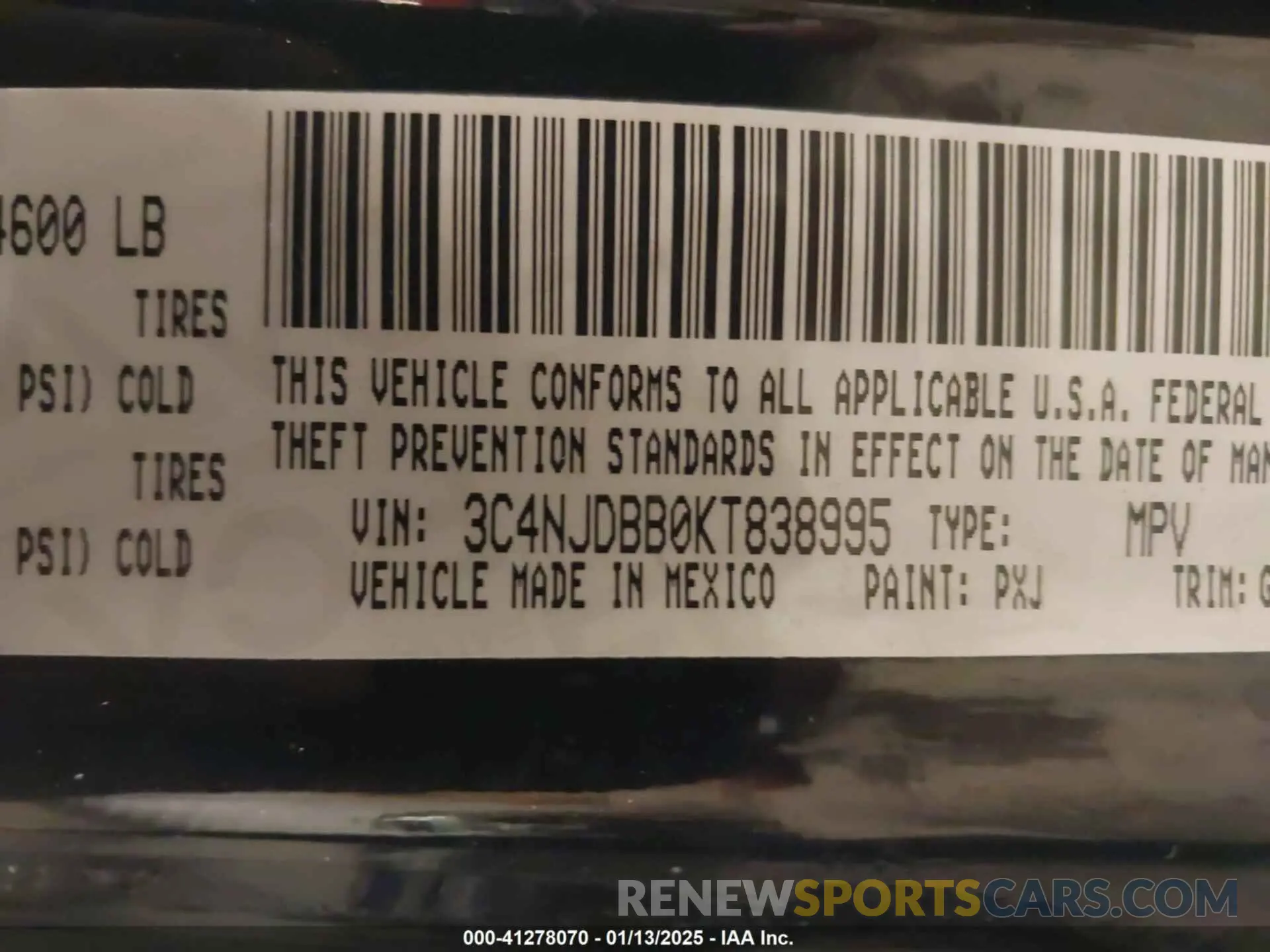 9 Photograph of a damaged car 3C4NJDBB0KT838995 JEEP COMPASS 2019