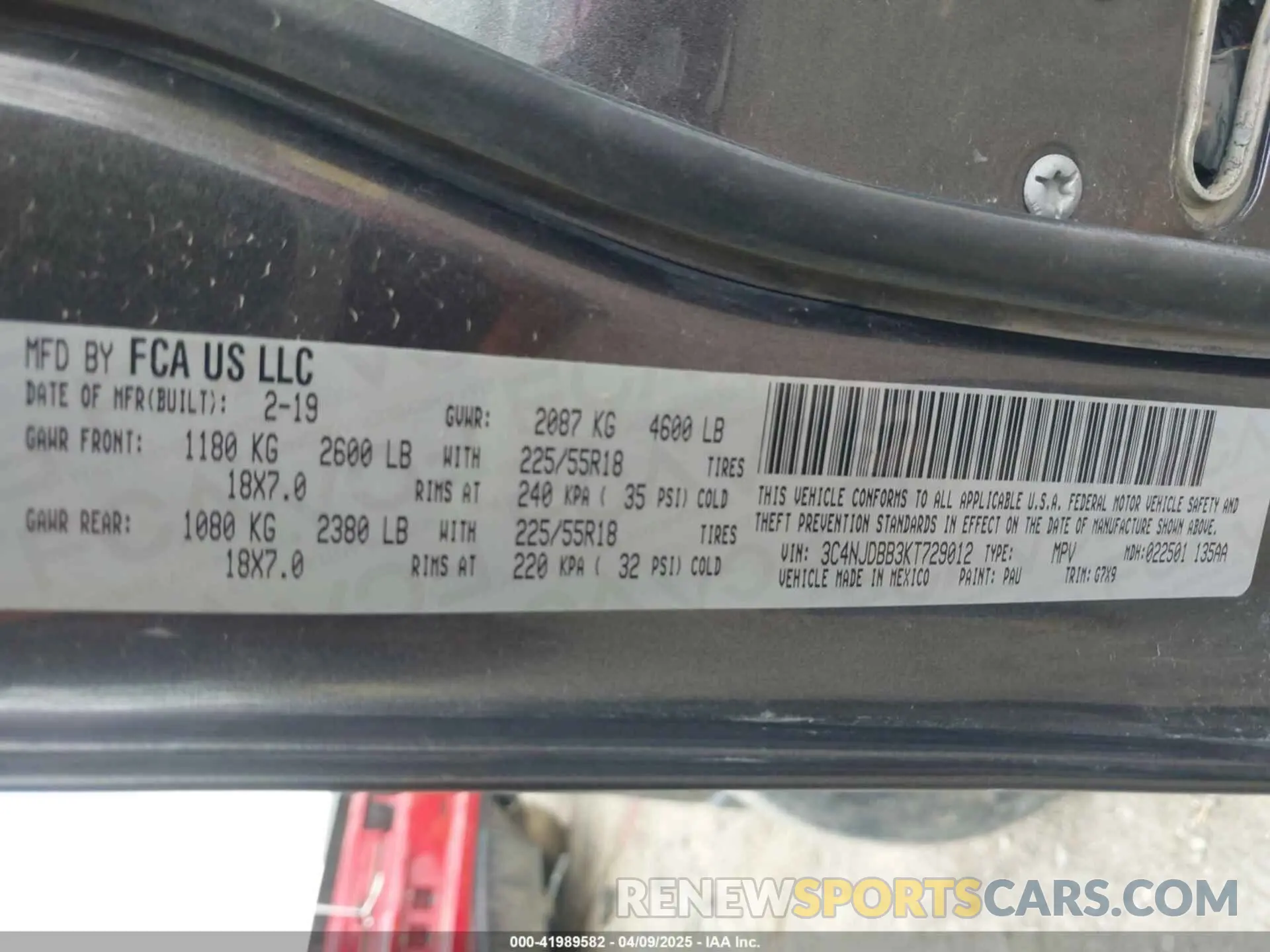 9 Photograph of a damaged car 3C4NJDBB3KT729012 JEEP COMPASS 2019