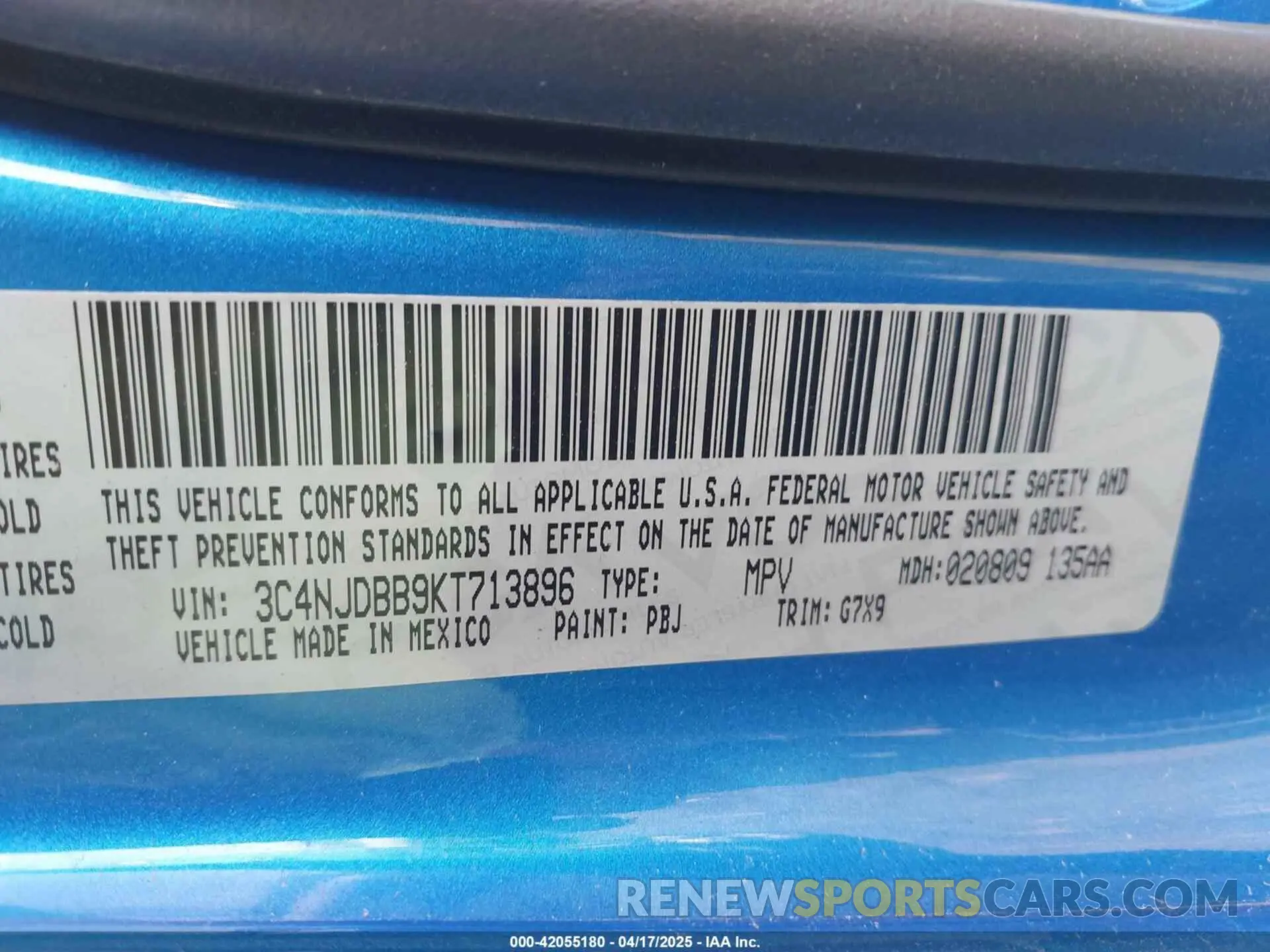 9 Photograph of a damaged car 3C4NJDBB9KT713896 JEEP COMPASS 2019