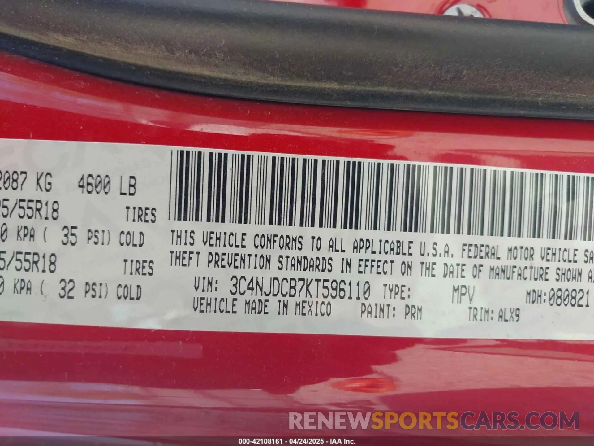 9 Photograph of a damaged car 3C4NJDCB7KT596110 JEEP COMPASS 2019