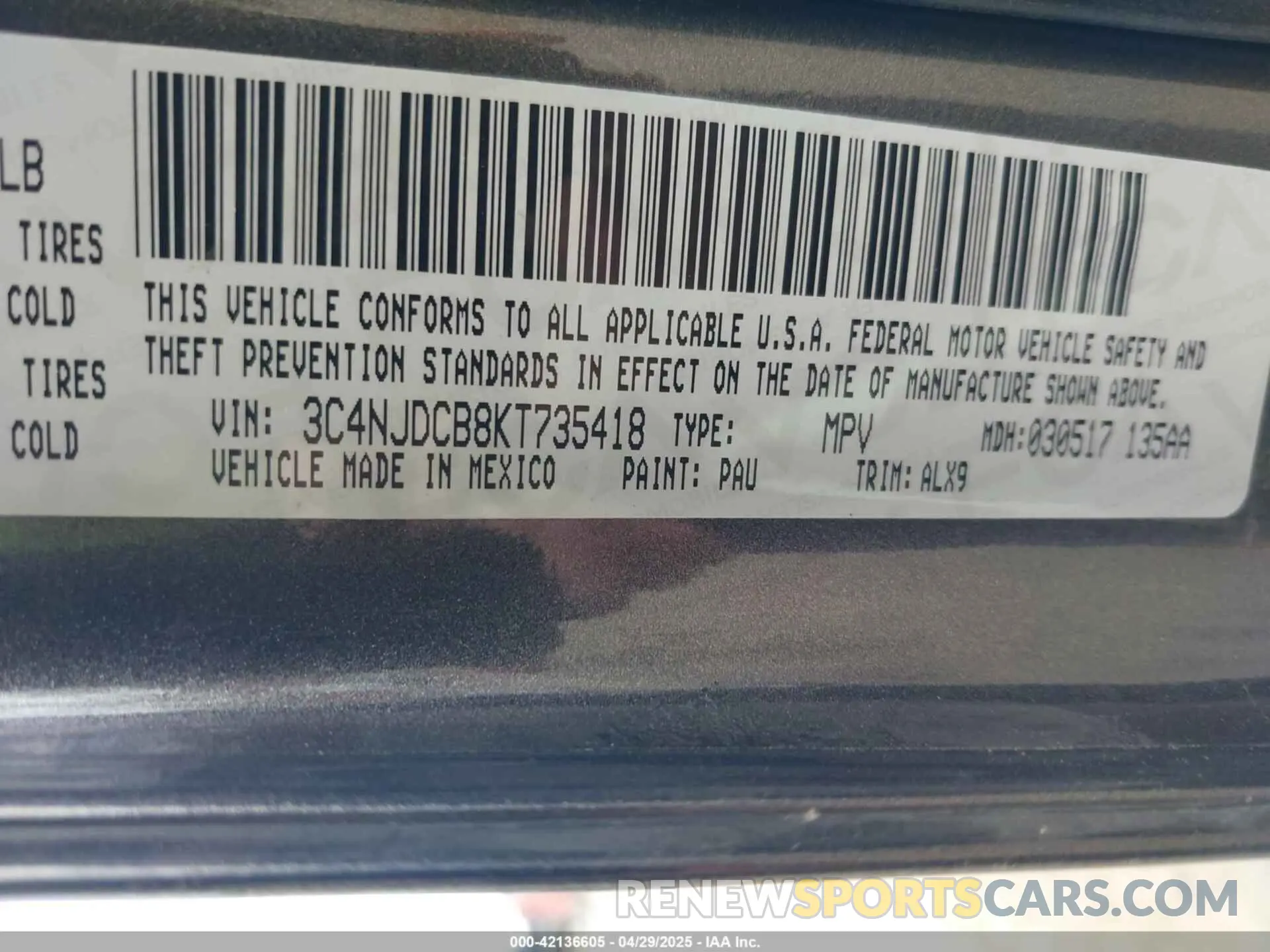 9 Photograph of a damaged car 3C4NJDCB8KT735418 JEEP COMPASS 2019