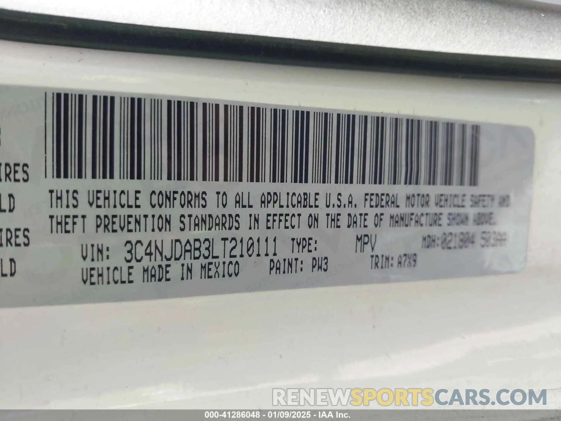 9 Photograph of a damaged car 3C4NJDAB3LT210111 JEEP COMPASS 2020