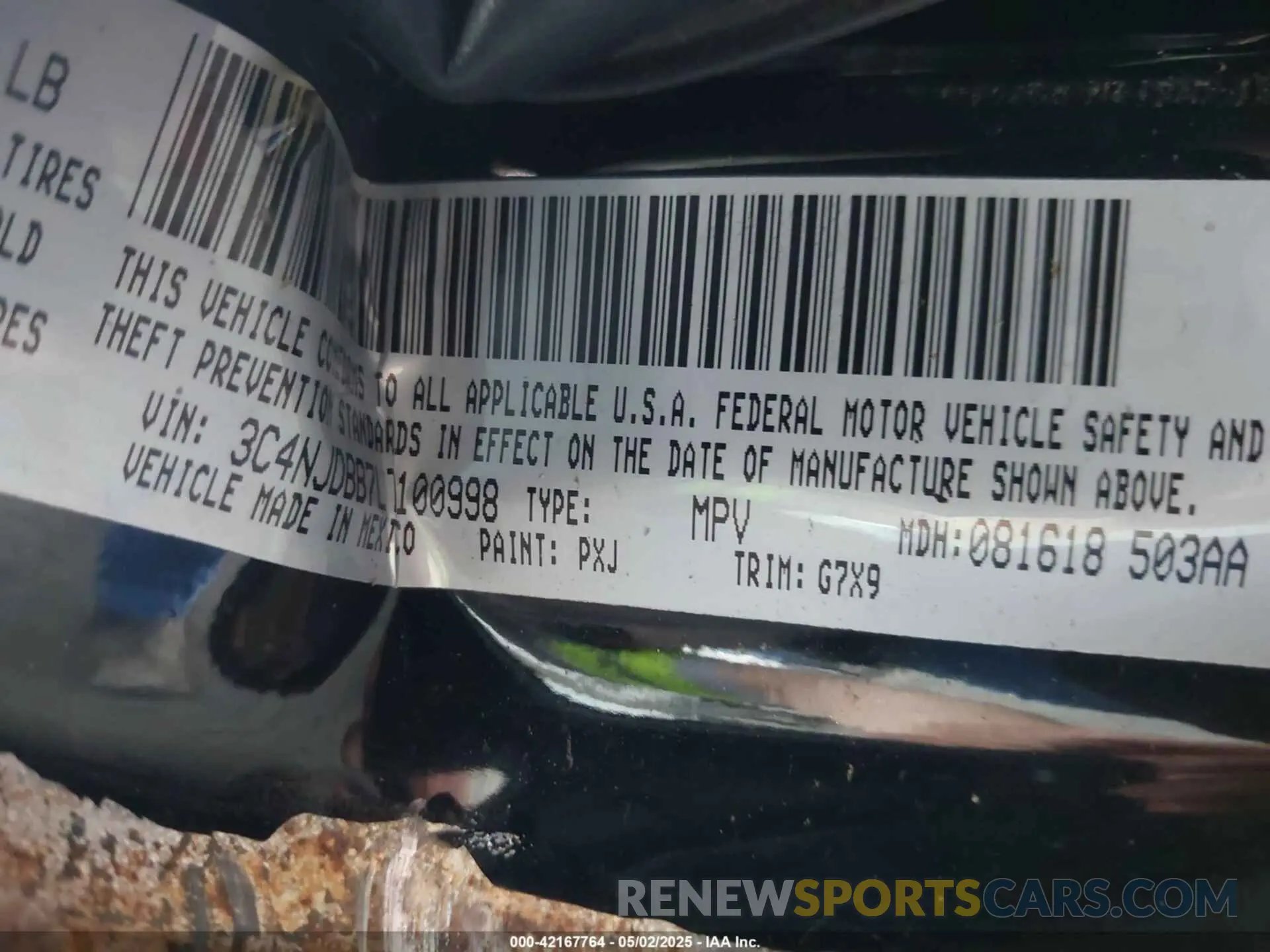 9 Photograph of a damaged car 3C4NJDBB7LT100998 JEEP COMPASS 2020
