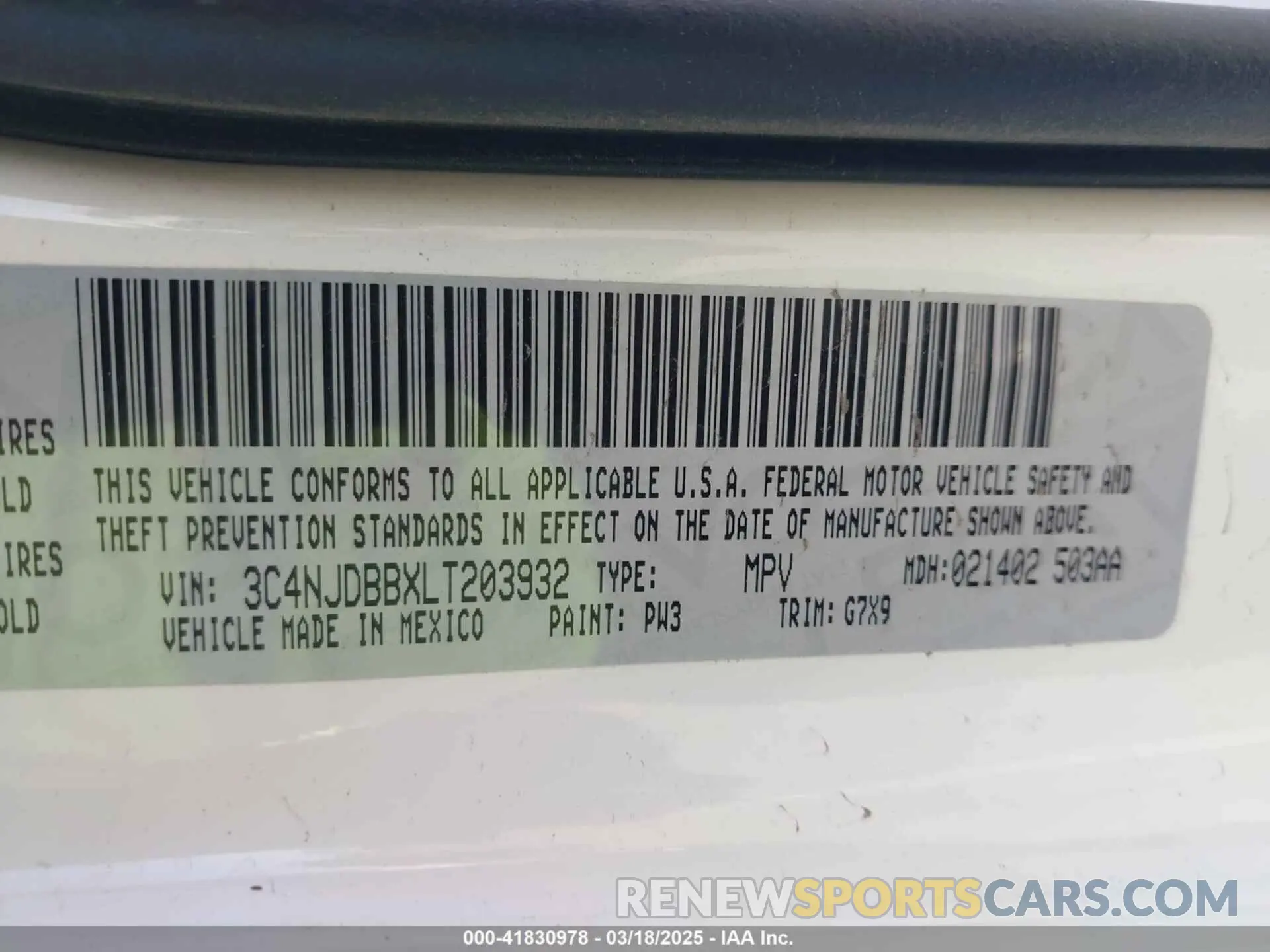 9 Photograph of a damaged car 3C4NJDBBXLT203932 JEEP COMPASS 2020