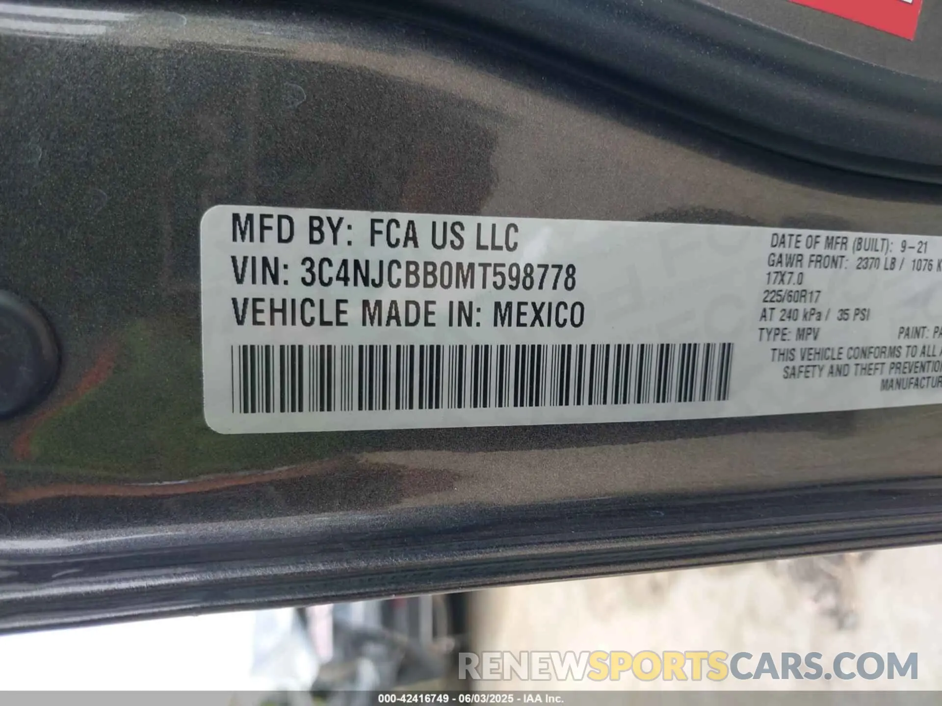 9 Photograph of a damaged car 3C4NJCBB0MT598778 JEEP COMPASS 2021