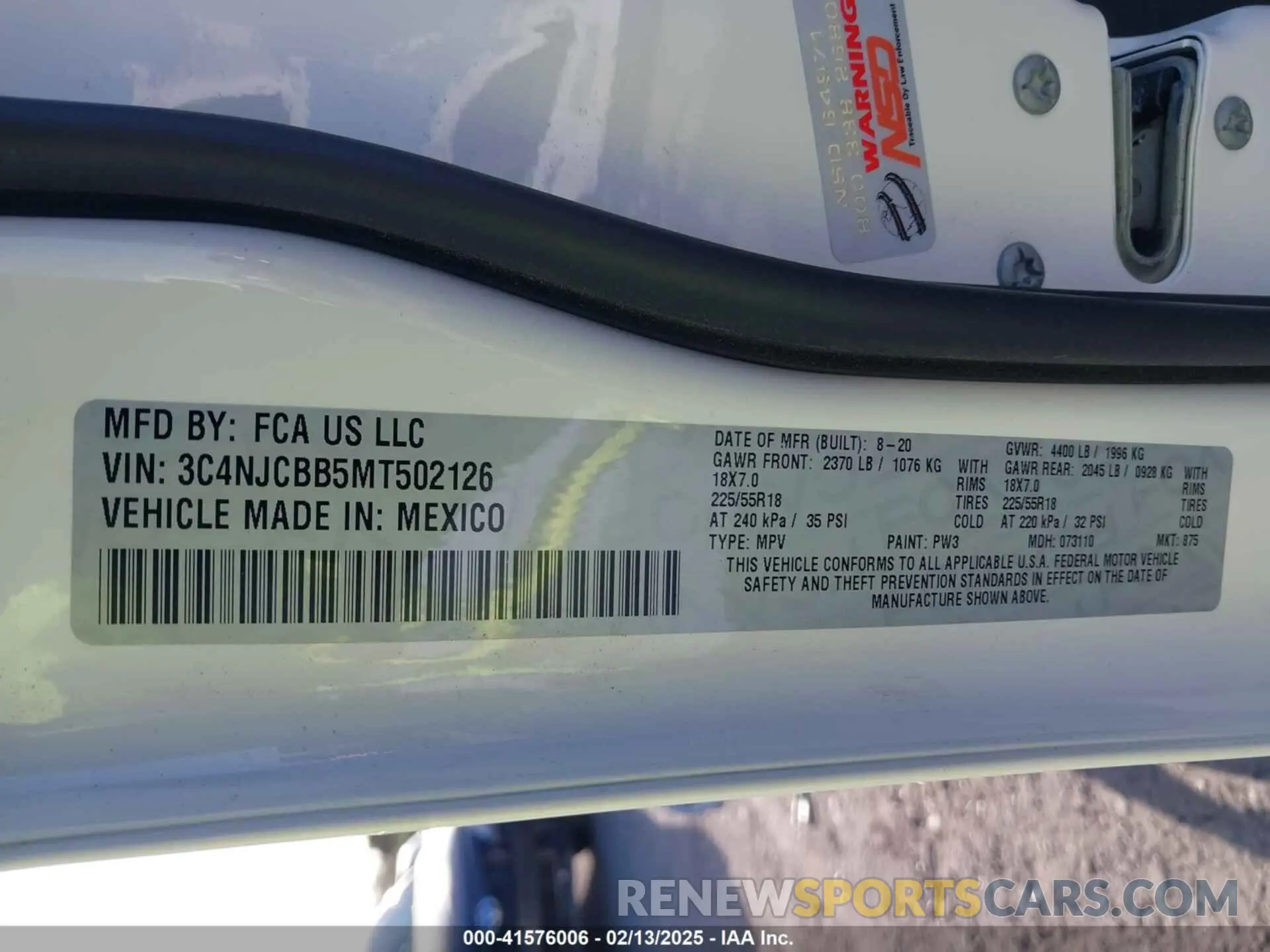 9 Photograph of a damaged car 3C4NJCBB5MT502126 JEEP COMPASS 2021