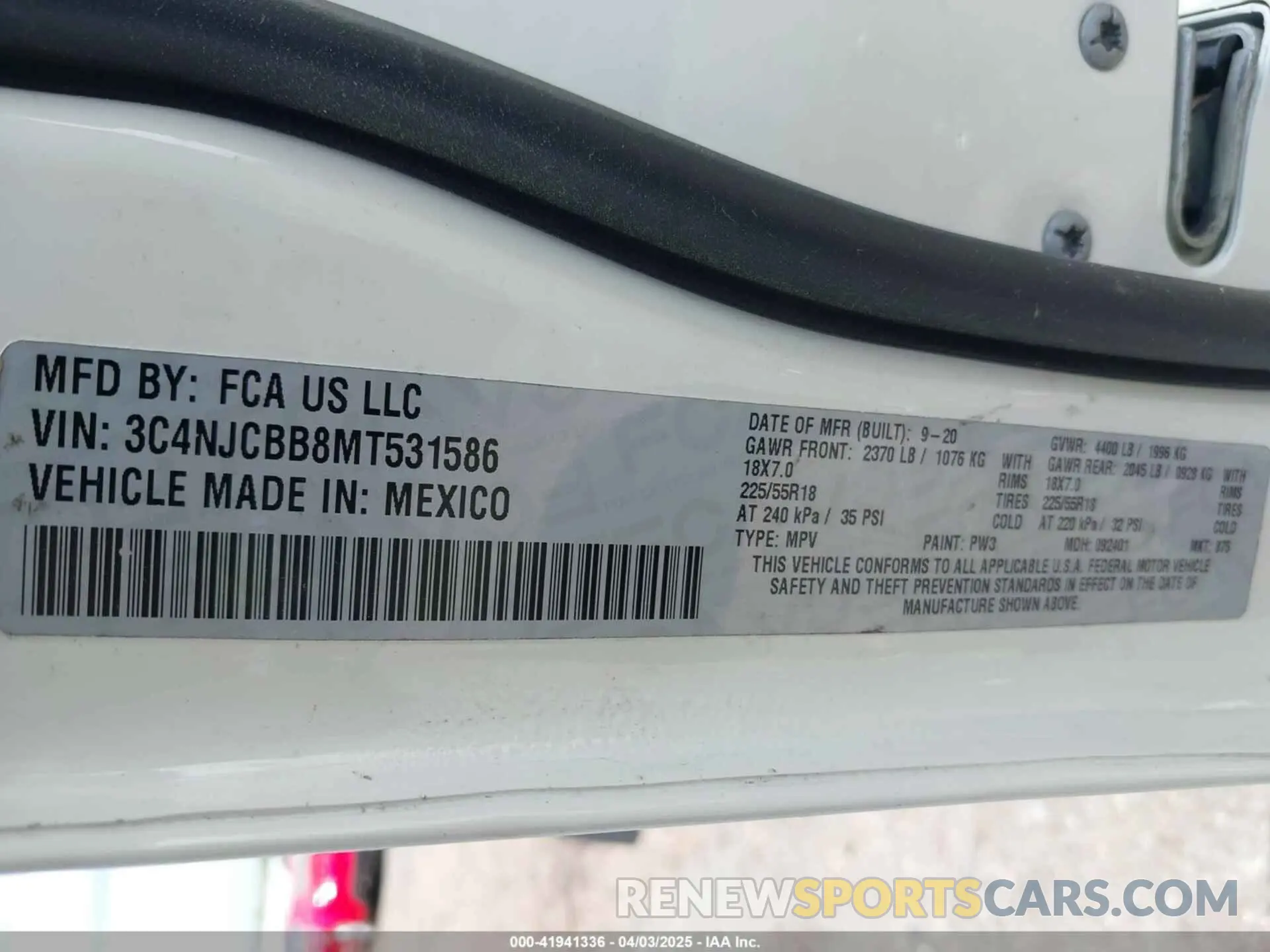 9 Photograph of a damaged car 3C4NJCBB8MT531586 JEEP COMPASS 2021