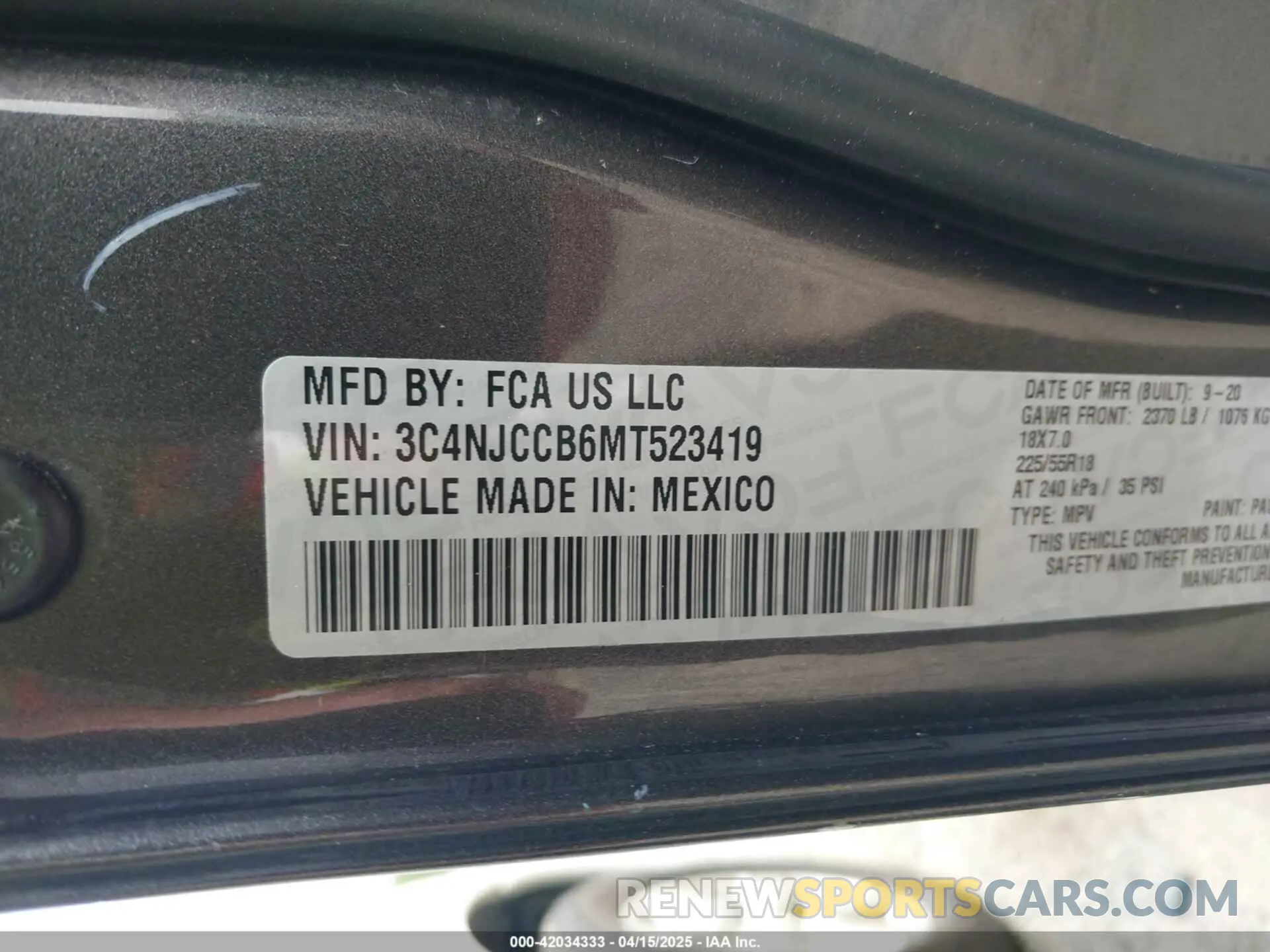 9 Photograph of a damaged car 3C4NJCCB6MT523419 JEEP COMPASS 2021