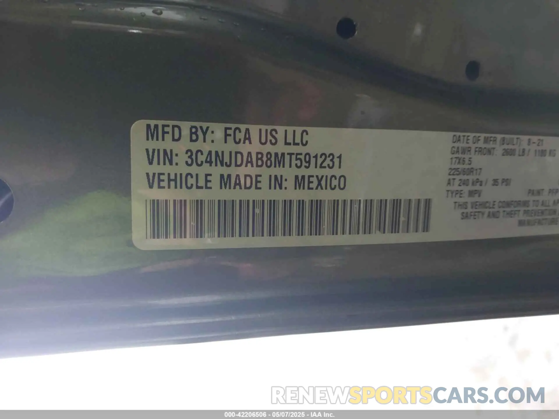 9 Photograph of a damaged car 3C4NJDAB8MT591231 JEEP COMPASS 2021