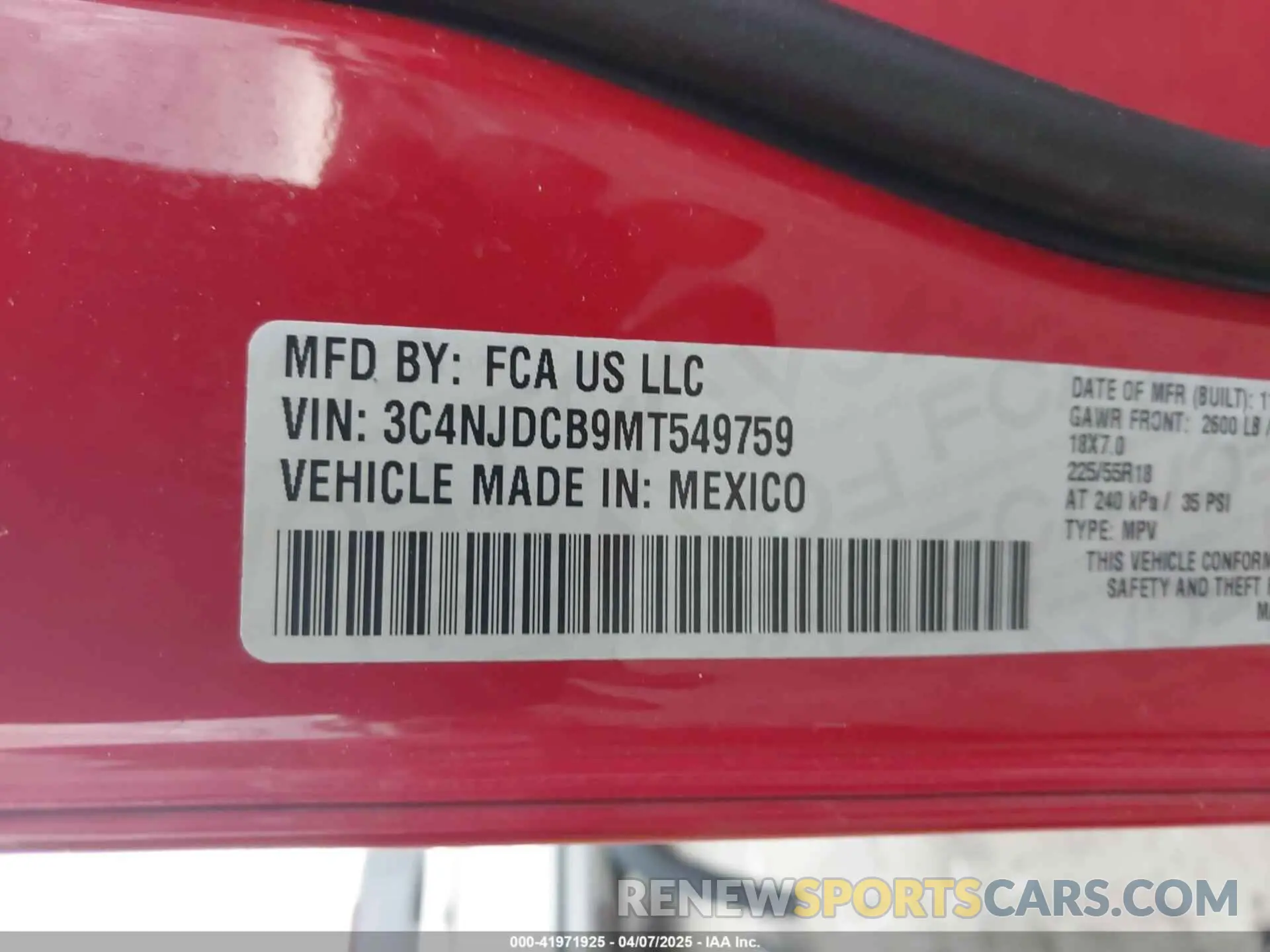 9 Photograph of a damaged car 3C4NJDCB9MT549759 JEEP COMPASS 2021