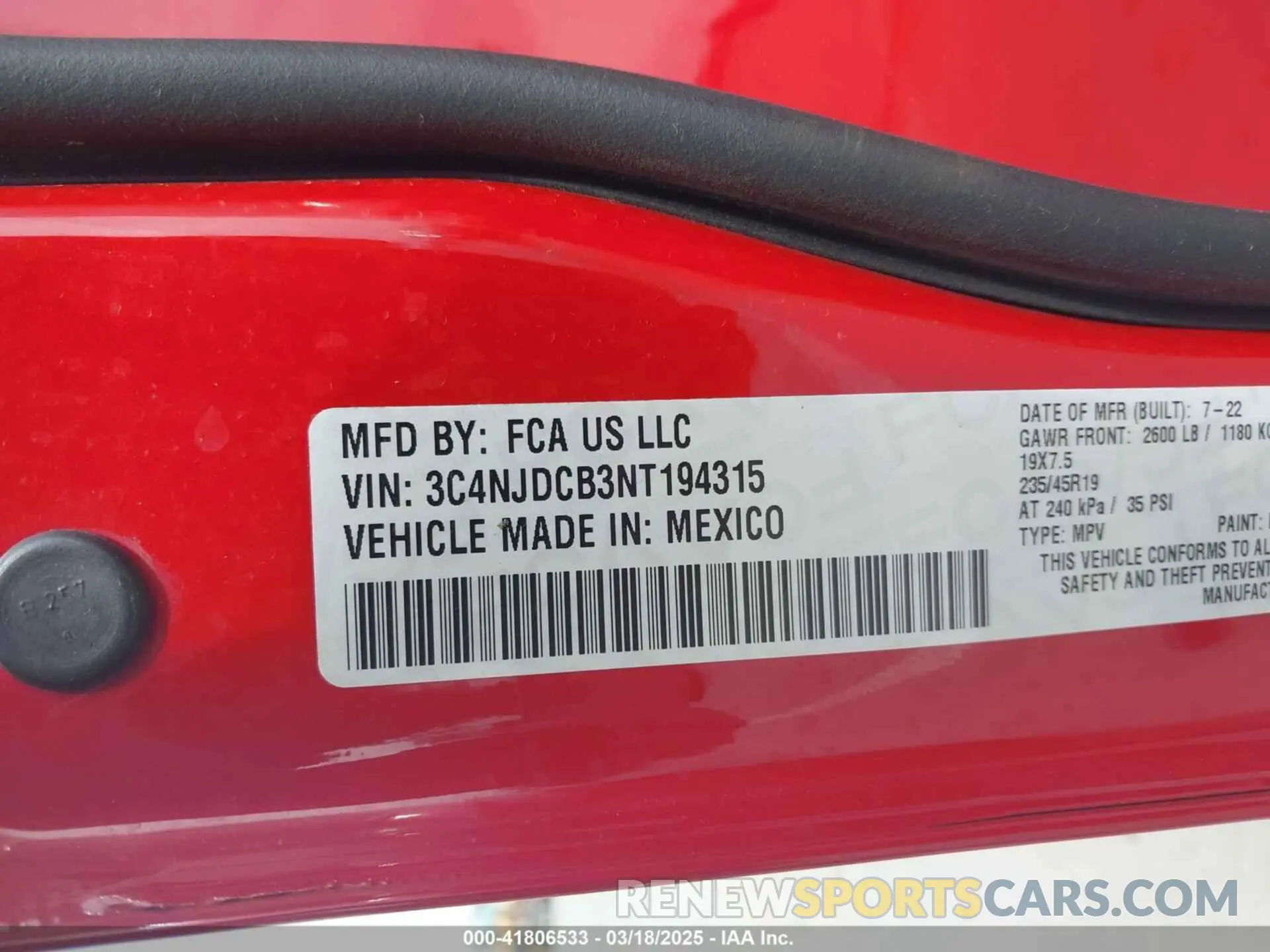 9 Photograph of a damaged car 3C4NJDCB3NT194315 JEEP COMPASS 2022