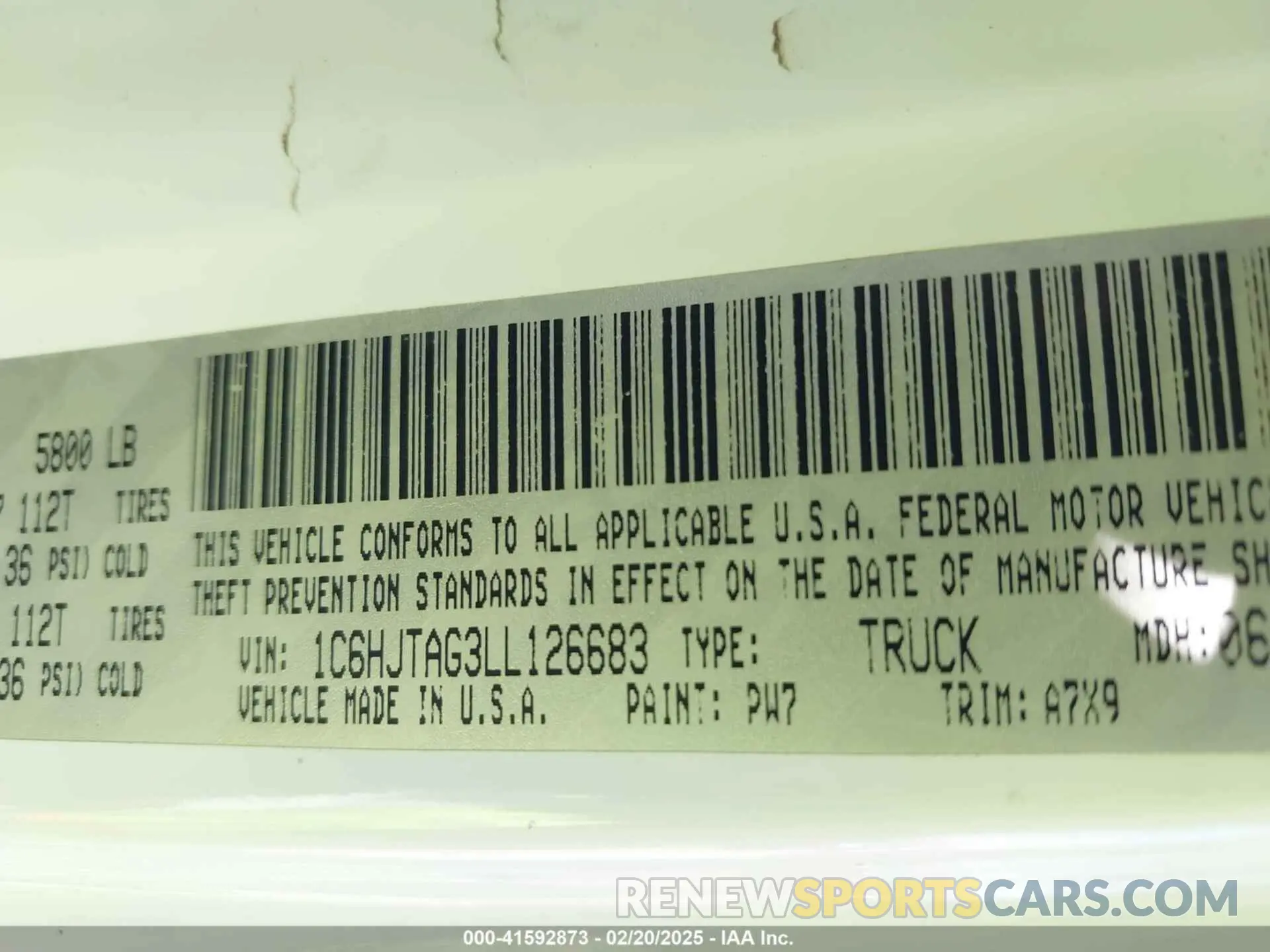 9 Photograph of a damaged car 1C6HJTAG3LL126683 JEEP GLADIATOR 2020