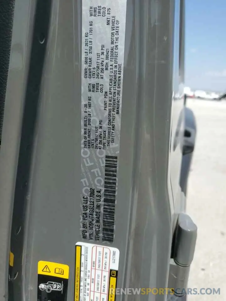 12 Photograph of a damaged car 1C6HJTAG3LL217002 JEEP GLADIATOR 2020