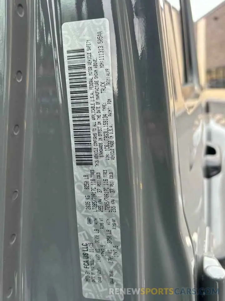 10 Photograph of a damaged car 1C6JJTBG3LL159134 JEEP GLADIATOR 2020
