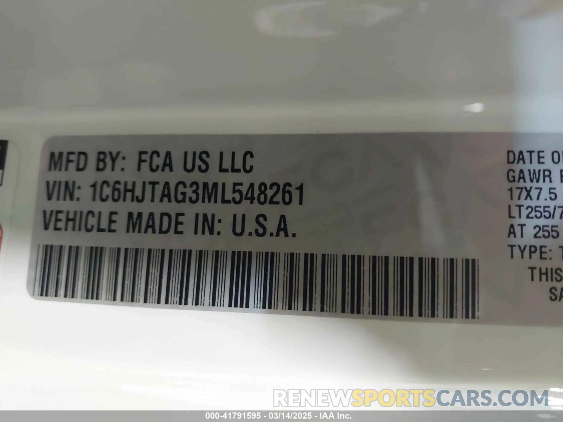 9 Photograph of a damaged car 1C6HJTAG3ML548261 JEEP GLADIATOR 2021