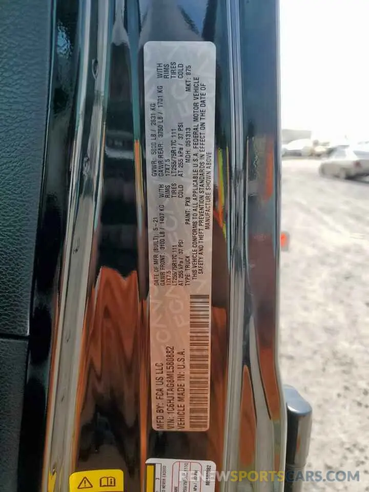 12 Photograph of a damaged car 1C6HJTAG8ML580882 JEEP GLADIATOR 2021