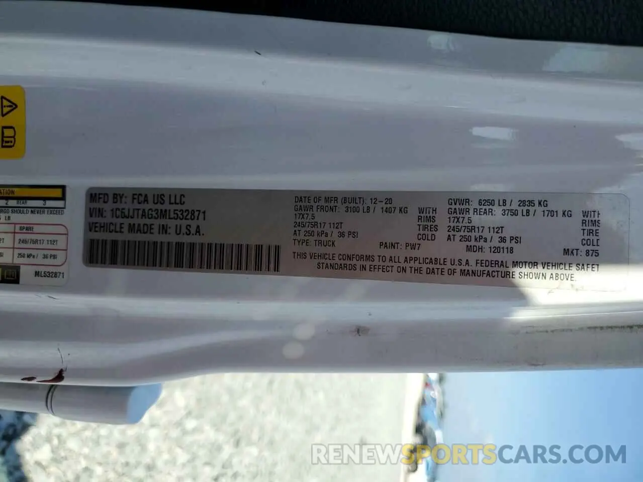 12 Photograph of a damaged car 1C6JJTAG3ML532871 JEEP GLADIATOR 2021