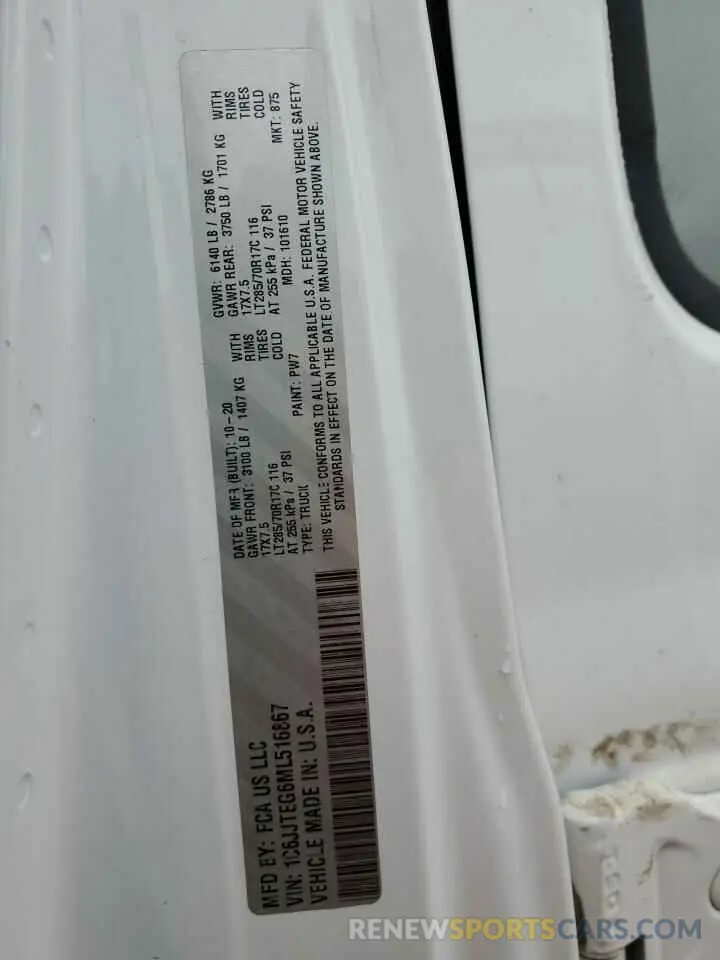 12 Photograph of a damaged car 1C6JJTEG6ML516867 JEEP GLADIATOR 2021