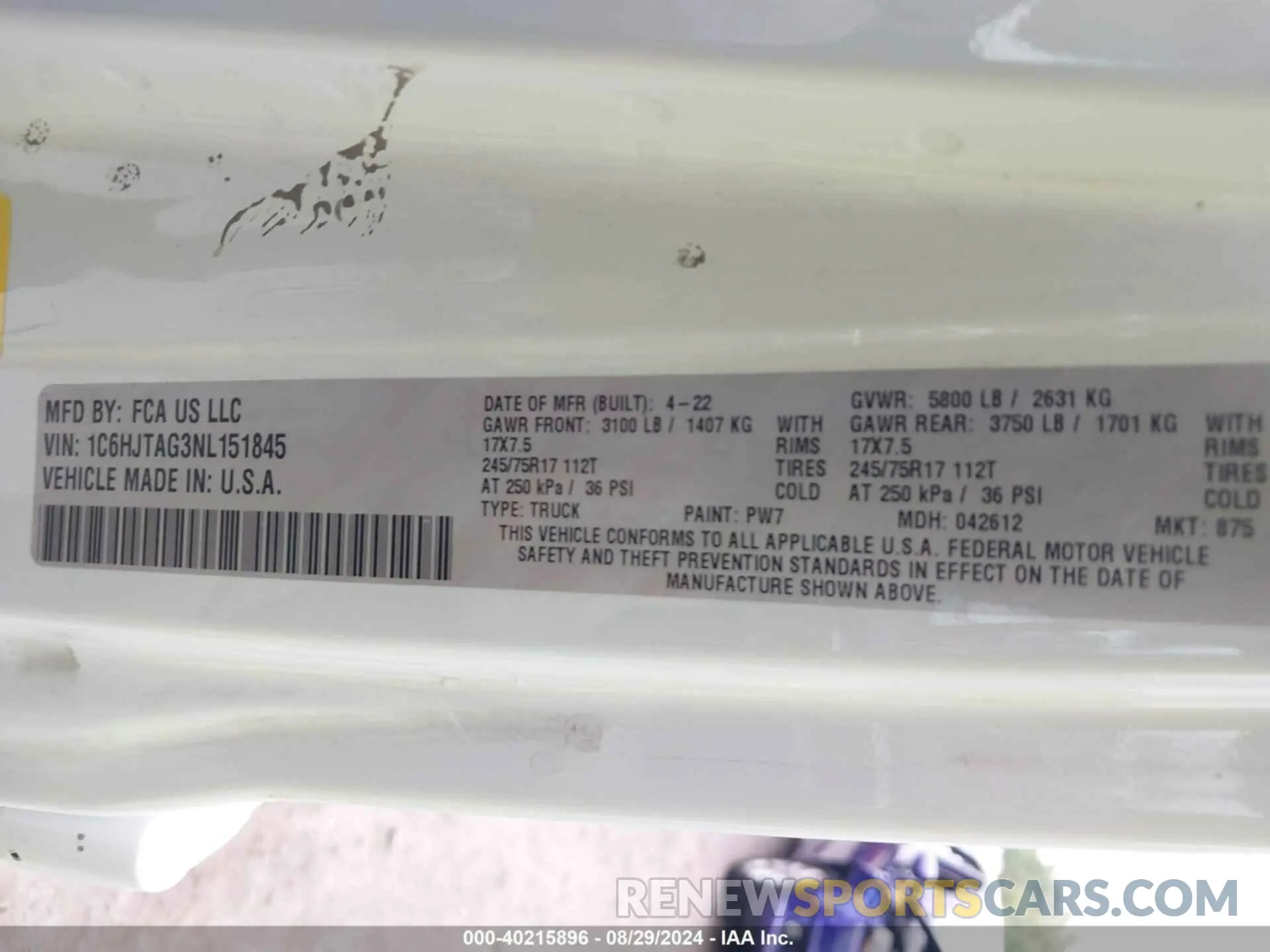 9 Photograph of a damaged car 1C6HJTAG3NL151845 JEEP GLADIATOR 2022
