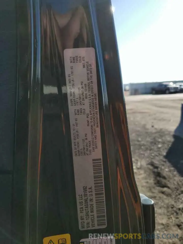 13 Photograph of a damaged car 1C6HJTAG8NL101992 JEEP GLADIATOR 2022
