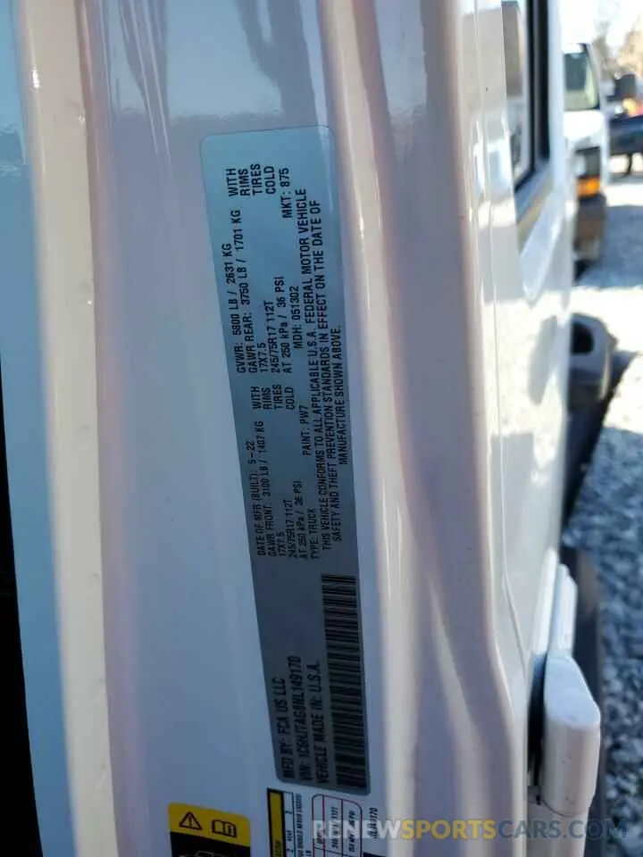 12 Photograph of a damaged car 1C6HJTAG8NL149170 JEEP GLADIATOR 2022