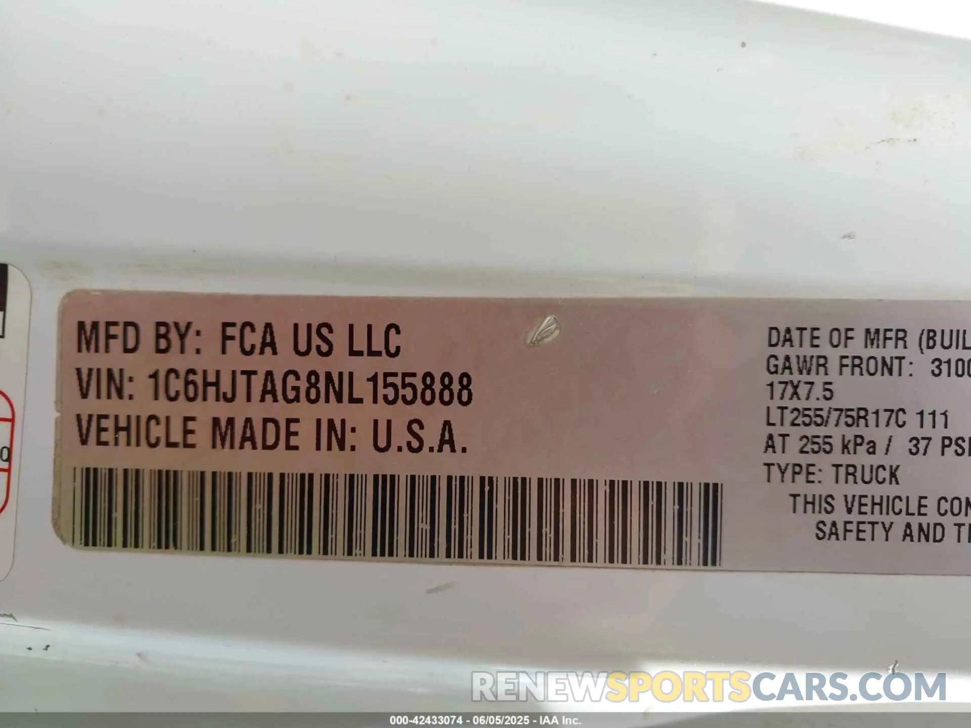 9 Photograph of a damaged car 1C6HJTAG8NL155888 JEEP GLADIATOR 2022