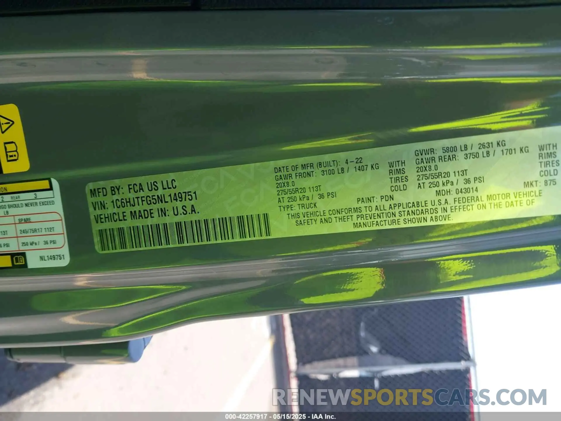 9 Photograph of a damaged car 1C6HJTFG5NL149751 JEEP GLADIATOR 2022