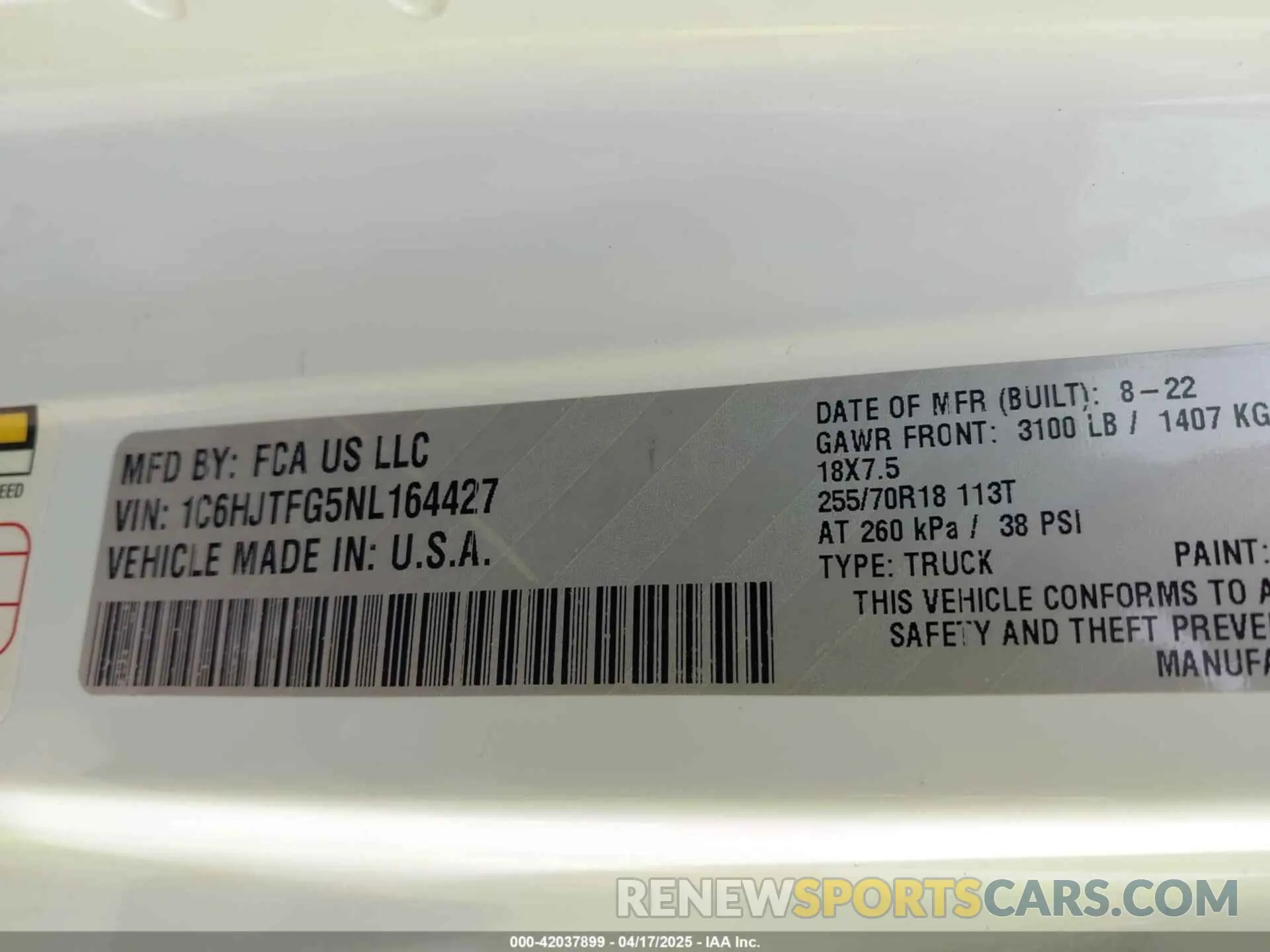 9 Photograph of a damaged car 1C6HJTFG5NL164427 JEEP GLADIATOR 2022