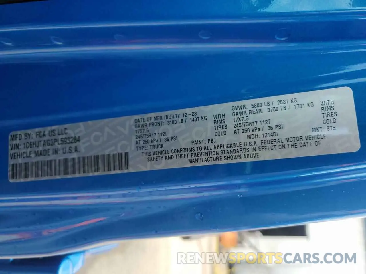 13 Photograph of a damaged car 1C6HJTAG3PL593284 JEEP GLADIATOR 2023