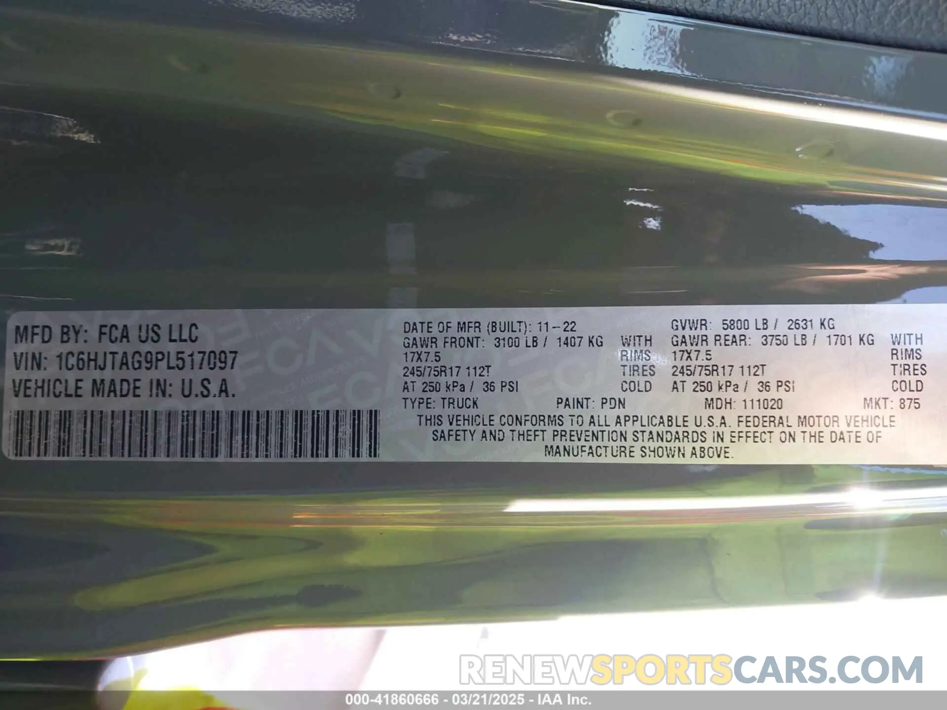 9 Photograph of a damaged car 1C6HJTAG9PL517097 JEEP GLADIATOR 2023
