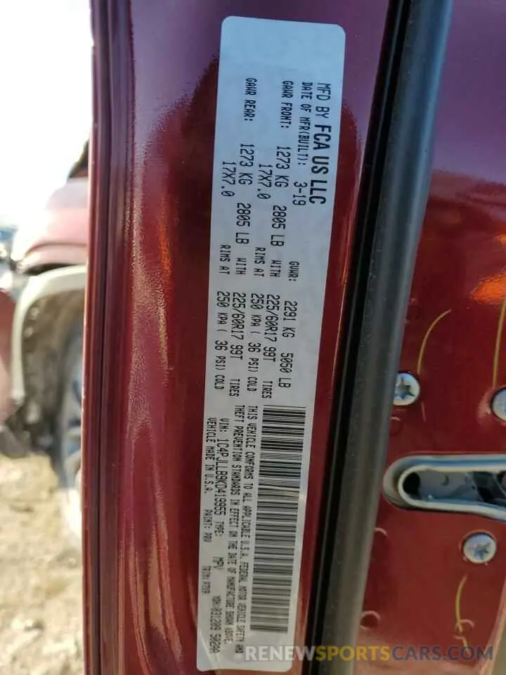 13 Photograph of a damaged car 1C4PJLLB9KD419955 JEEP GRAND CHER 2019