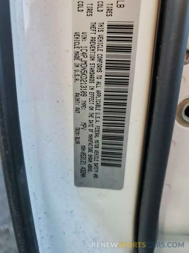 13 Photograph of a damaged car 1C4PJMDN5KD213109 JEEP GRAND CHER 2019