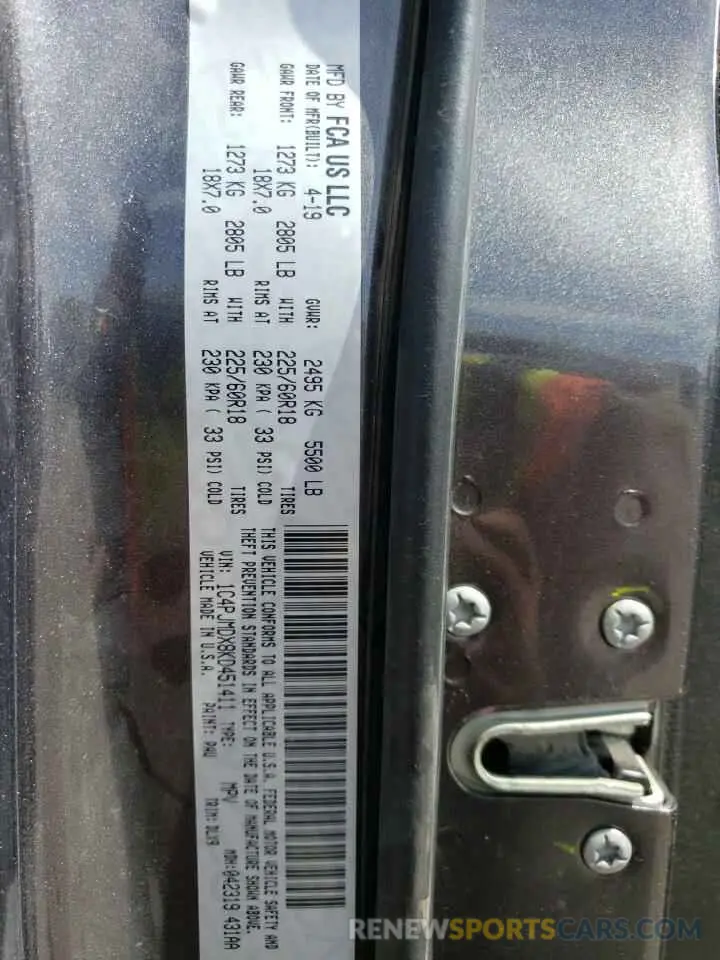 14 Photograph of a damaged car 1C4PJMDX8KD451411 JEEP GRAND CHER 2019