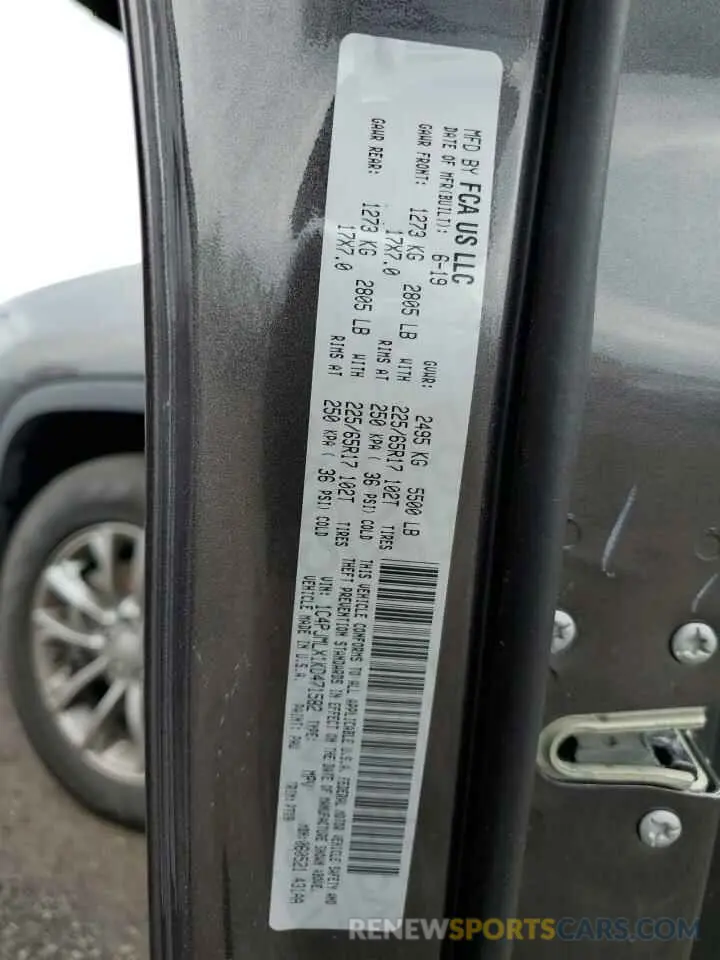 13 Photograph of a damaged car 1C4PJMLX1KD471582 JEEP GRAND CHER 2019
