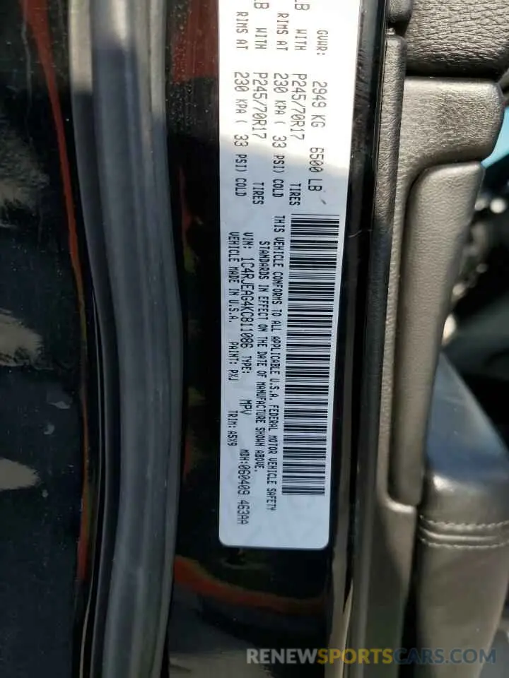 12 Photograph of a damaged car 1C4RJEAG4KC811086 JEEP GRAND CHER 2019