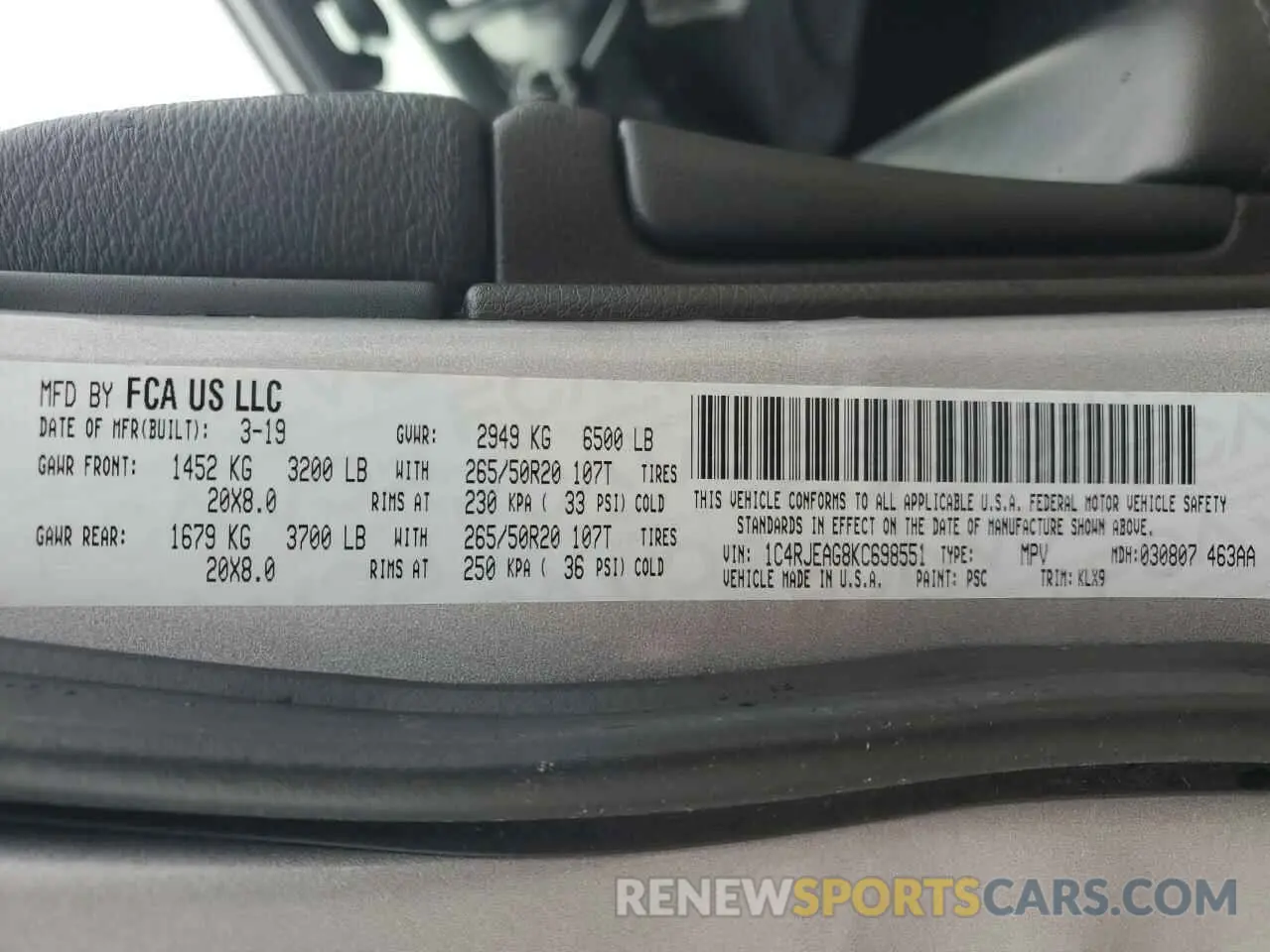 13 Photograph of a damaged car 1C4RJEAG8KC698551 JEEP GRAND CHER 2019