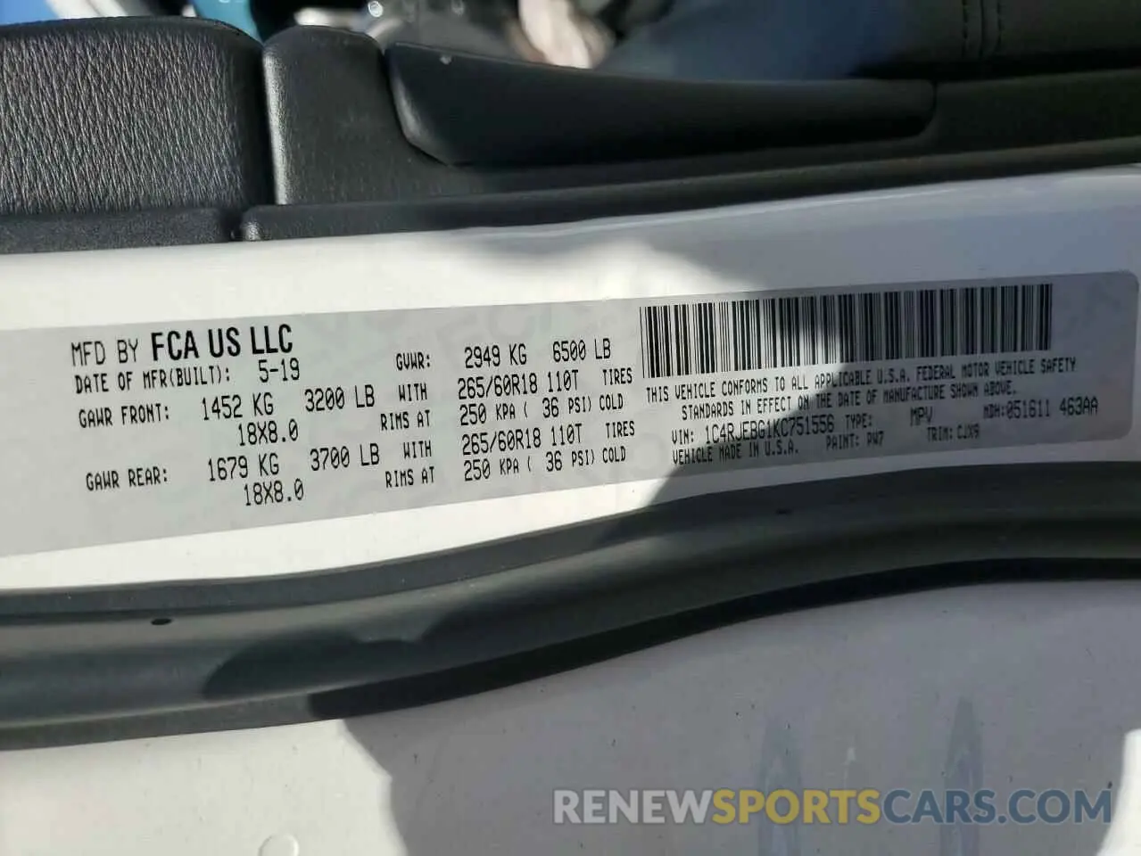 13 Photograph of a damaged car 1C4RJEBG1KC751556 JEEP GRAND CHER 2019