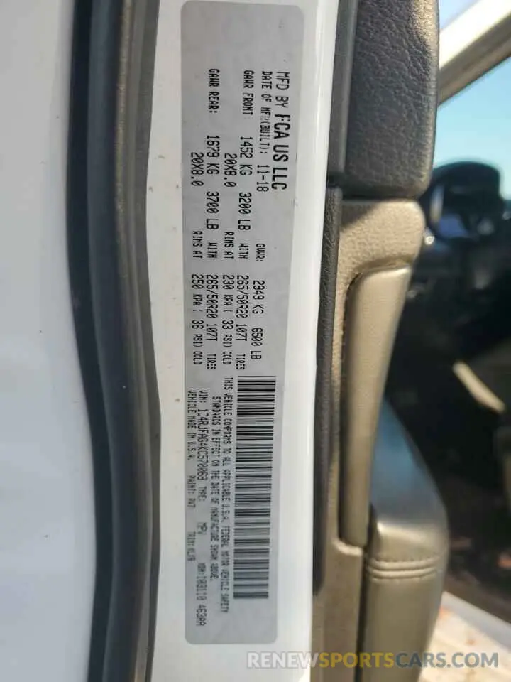 13 Photograph of a damaged car 1C4RJFAG4KC570068 JEEP GRAND CHER 2019