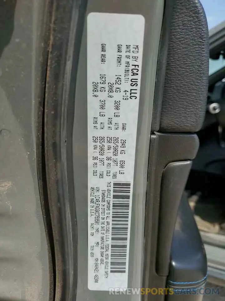 13 Photograph of a damaged car 1C4RJFAG6KC759501 JEEP GRAND CHER 2019