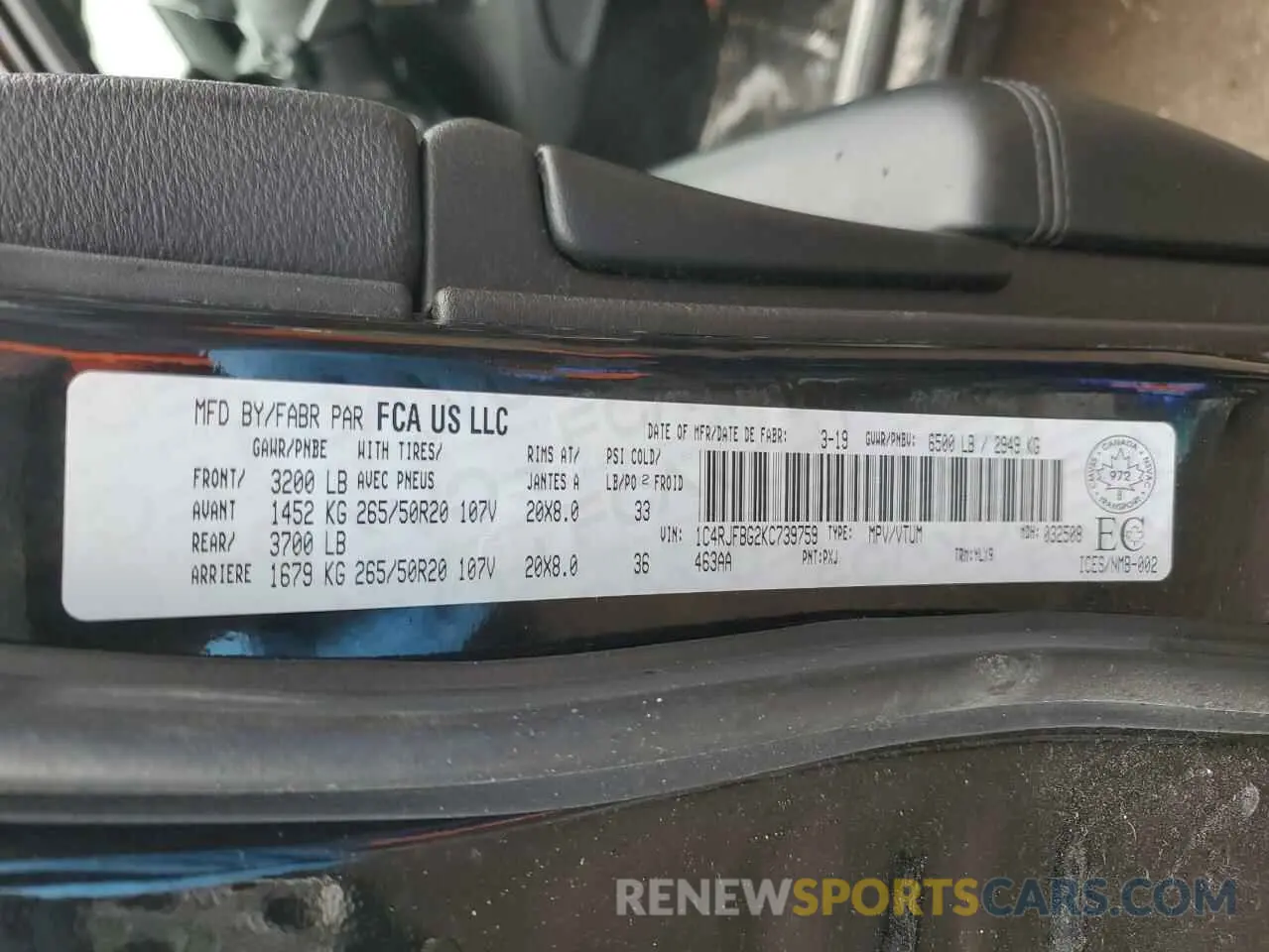 14 Photograph of a damaged car 1C4RJFBG2KC739759 JEEP GRAND CHER 2019