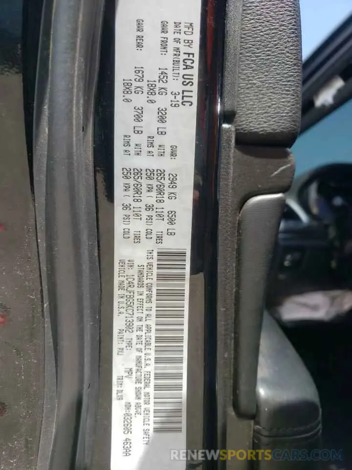 13 Photograph of a damaged car 1C4RJFBG5KC713902 JEEP GRAND CHER 2019