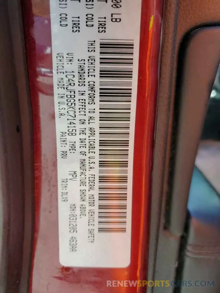 14 Photograph of a damaged car 1C4RJFBG5KC714158 JEEP GRAND CHER 2019