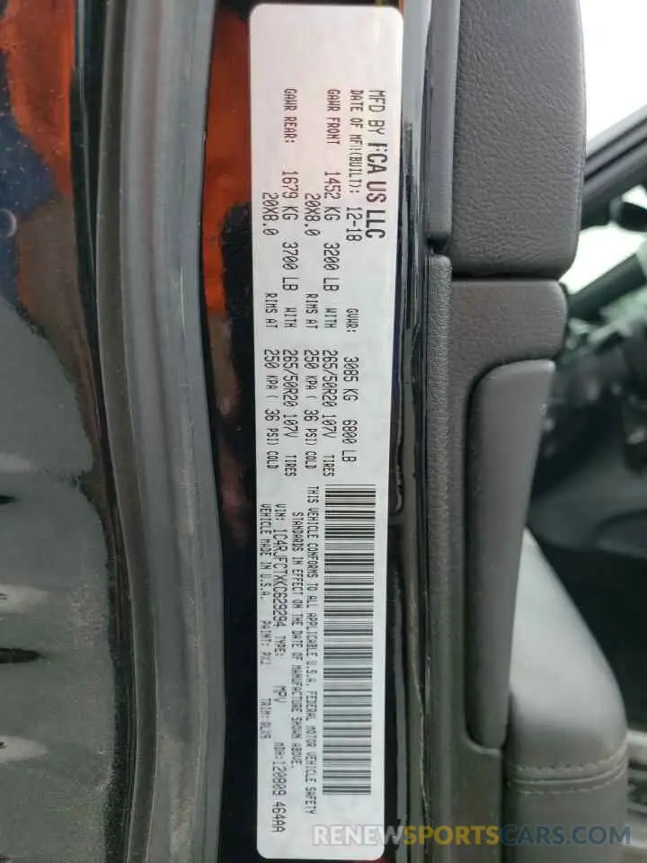 15 Photograph of a damaged car 1C4RJFCTXKC629294 JEEP GRAND CHER 2019