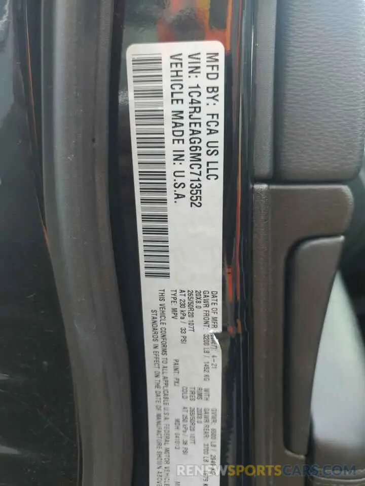 13 Photograph of a damaged car 1C4RJEAG6MC713552 JEEP GRAND CHER 2021