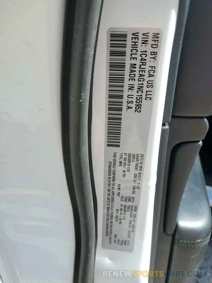 15 Photograph of a damaged car 1C4RJEAG1NC155952 JEEP GRAND CHER 2022