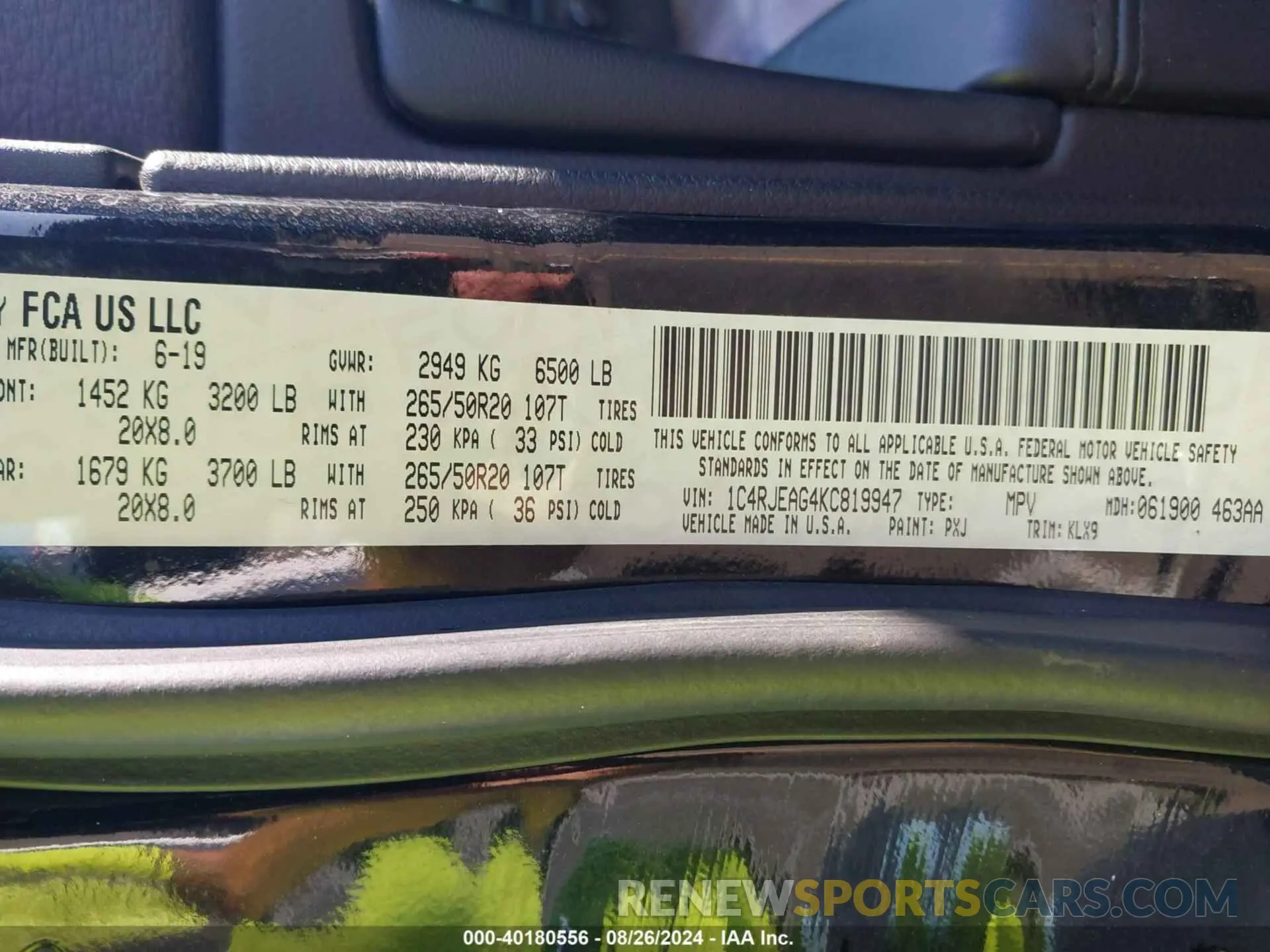 9 Photograph of a damaged car 1C4RJEAG4KC819947 JEEP GRAND CHEROKEE 2019