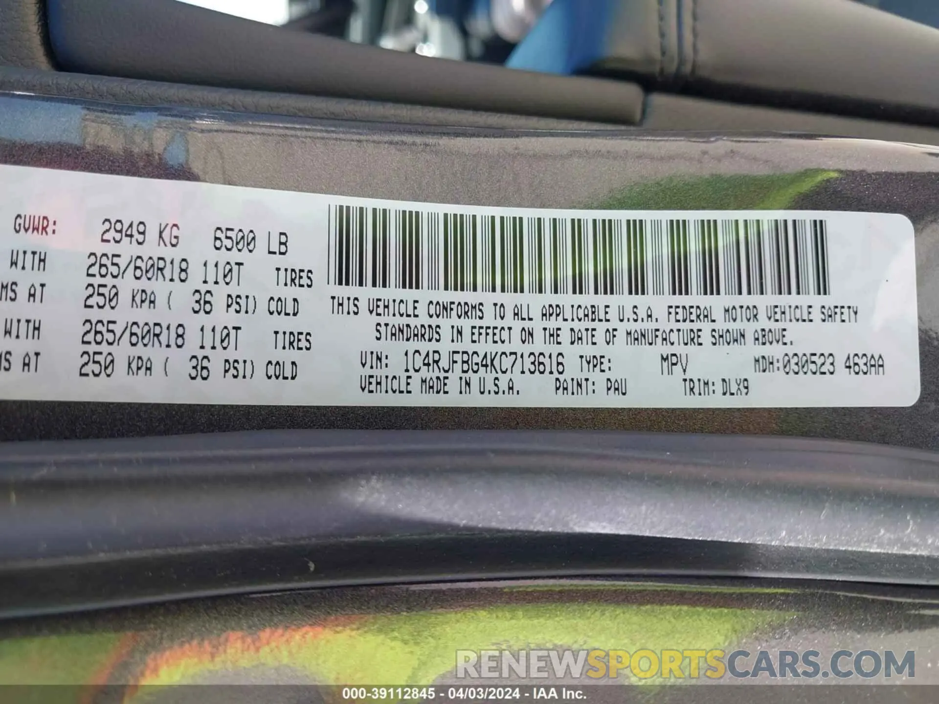 9 Photograph of a damaged car 1C4RJFBG4KC713616 JEEP GRAND CHEROKEE 2019